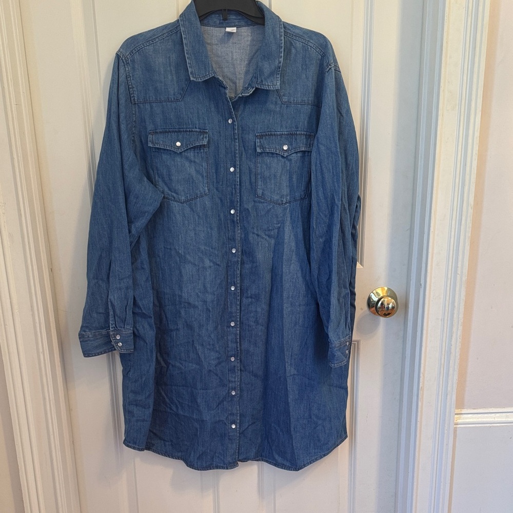 Denim Button-Up Shirt Dress. A-12
